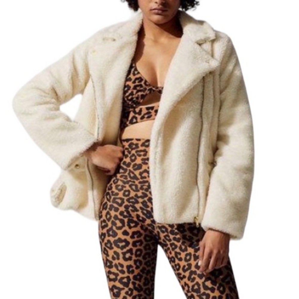 Beach Riot Cream Teddy Moto Full Zip‎ Jacket Size Medium